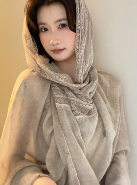 度假风防晒薄款丝巾披肩女