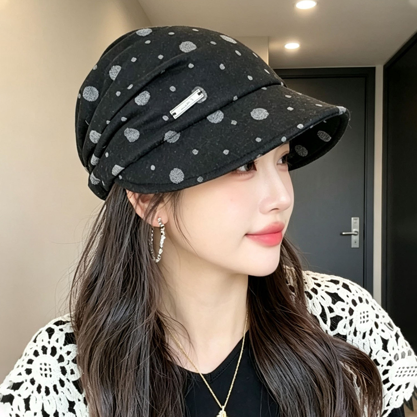 韩系复古波点显脸小鸭舌帽女款