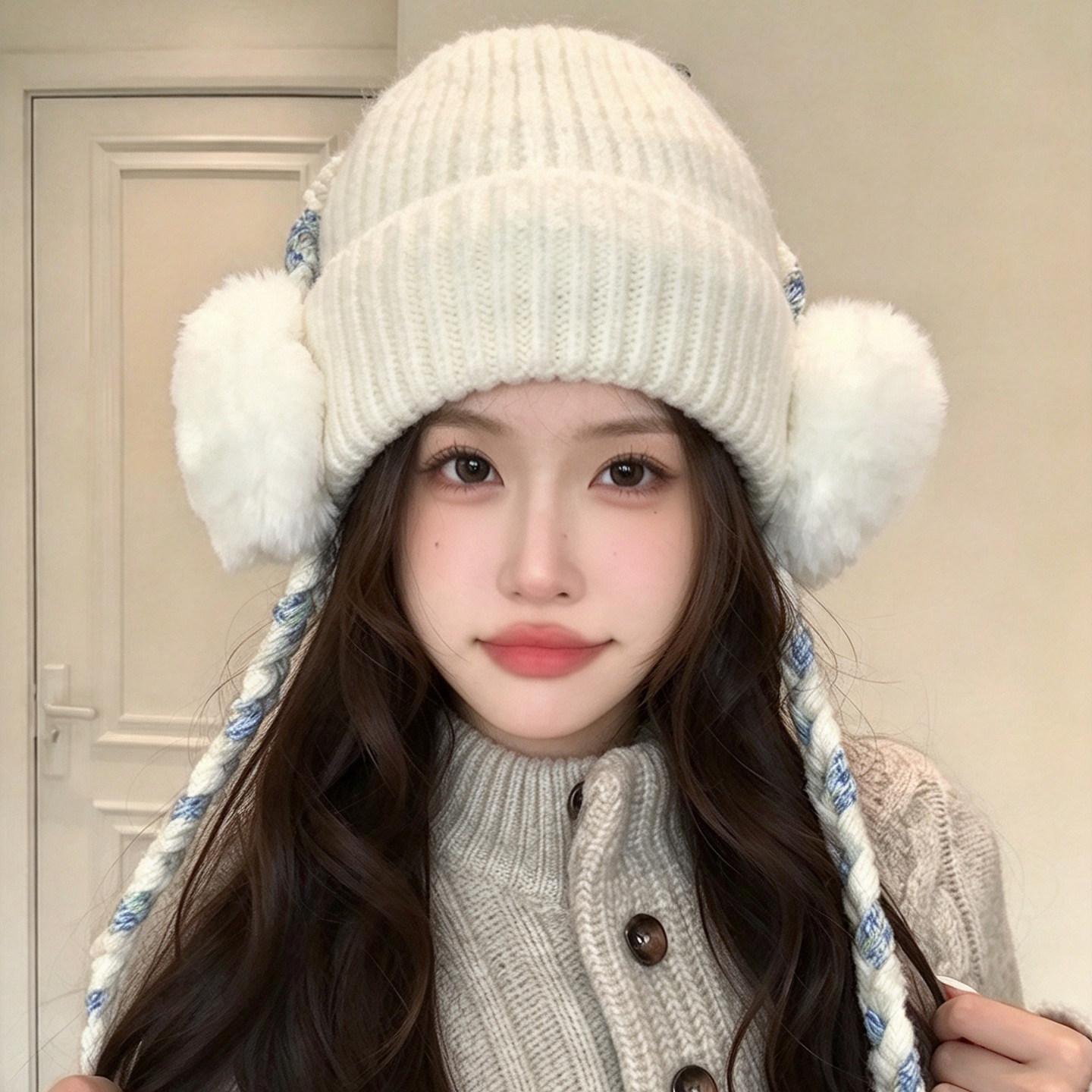 韩版冬季女款保暖护耳针织帽