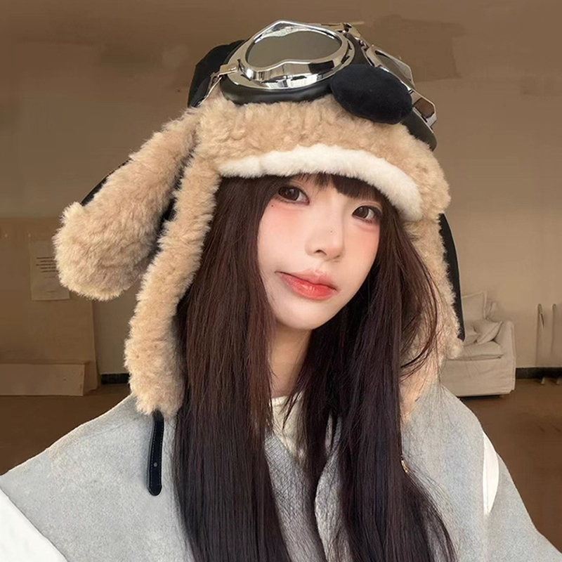 2025新款飞行员眼镜保暖雷锋帽女