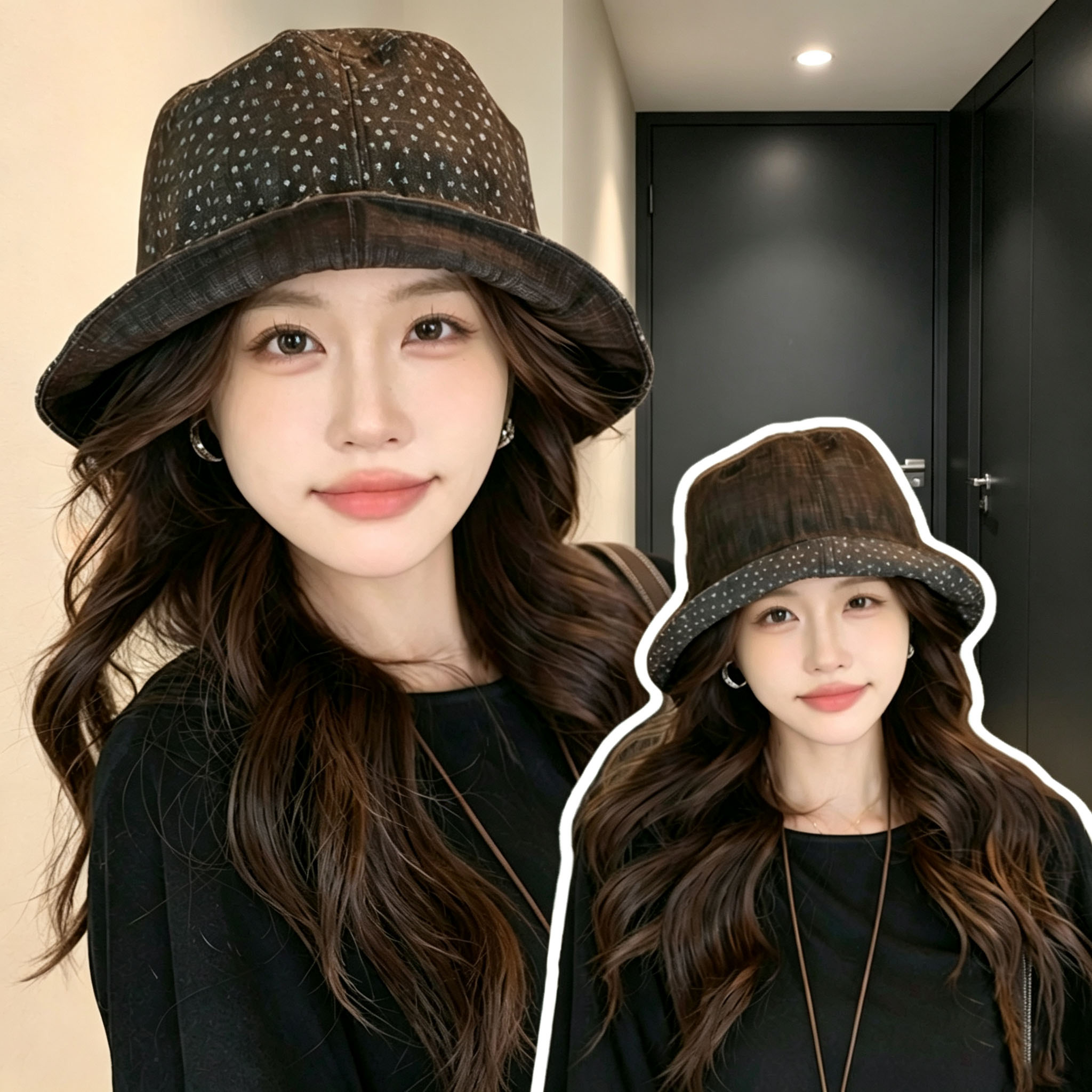 秋季女双面戴宽檐防晒渔夫帽