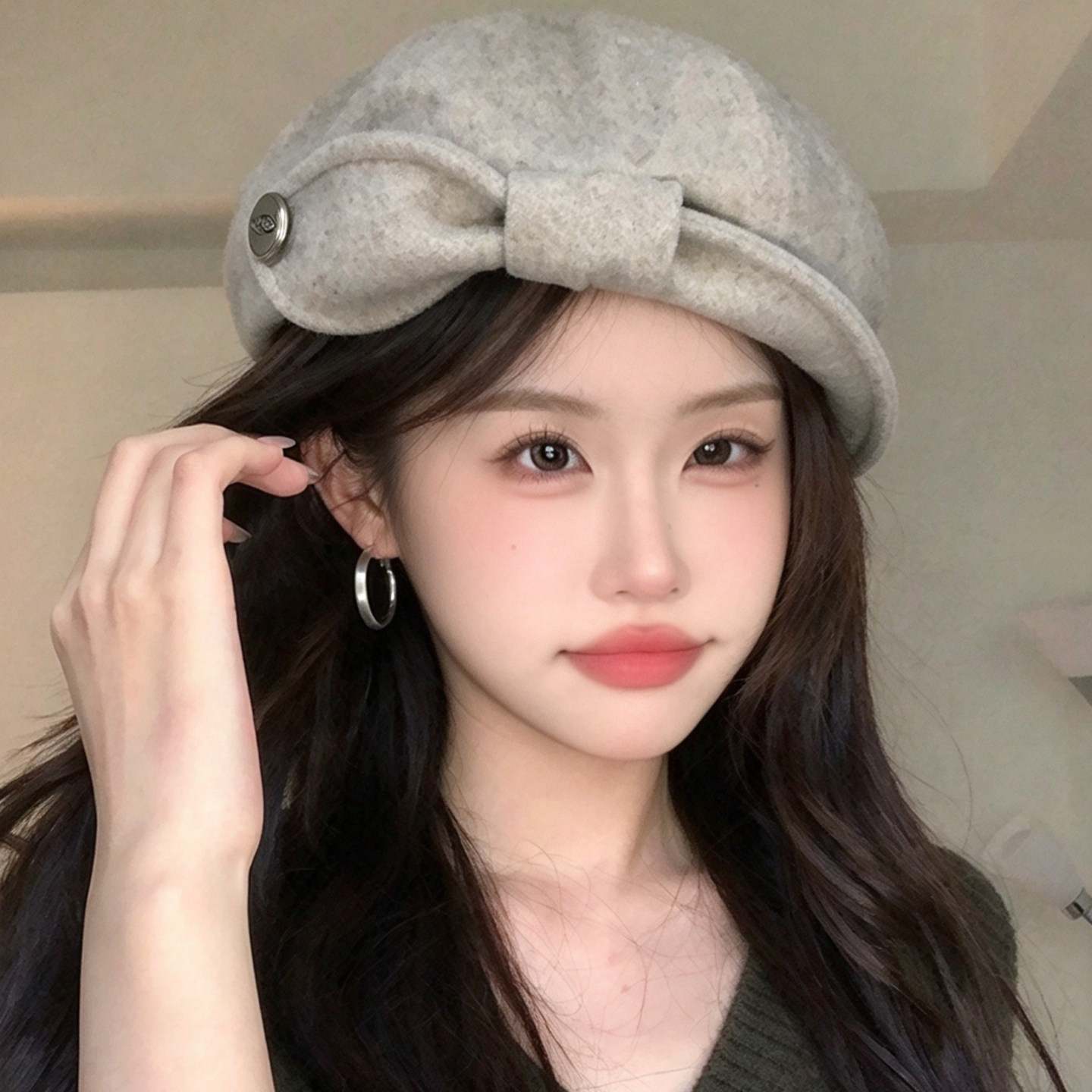 复古蝴蝶结贝雷帽女冬季保暖