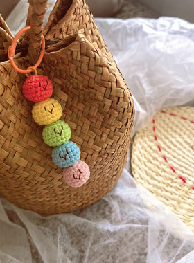 一串彩虹笑脸 创意挂件毛线钩织包包挂饰可爱钥匙扣Mazi手作成品