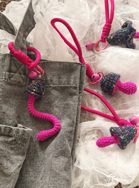 毒蘑菇 Mazi手作成品可爱手工编织多春日巴胺毛线包包挂件钥匙扣