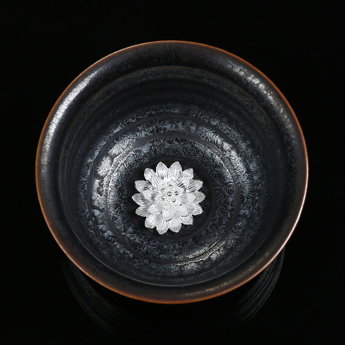 甲盏窑 李甲栈建盏天目杯银饰七彩银杯品茗杯陶瓷茶杯功夫主人杯
