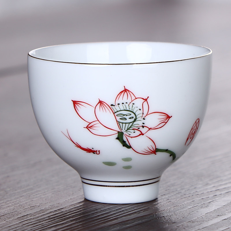 景德镇精品手绘描金杯茶杯薄胎品茶杯