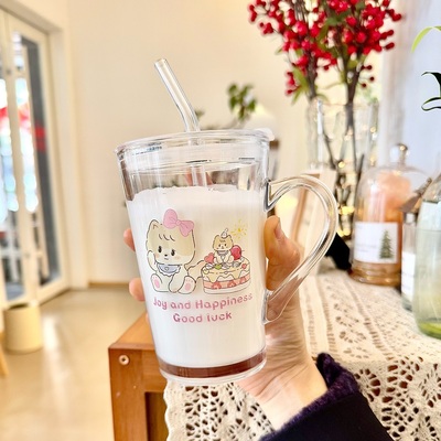 家用水杯把手玻璃杯吸管杯子