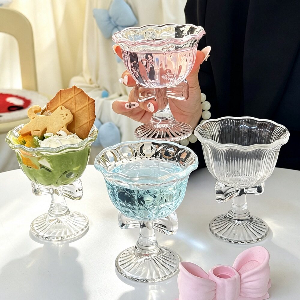 小众漂亮酒杯女蝴蝶结高脚杯公主风高颜值红酒杯香槟杯鸡尾酒杯子