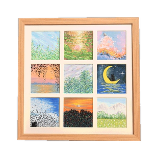 九宫格油画棒绘画小作品DIY宫格画框实木相框装裱保存展示框