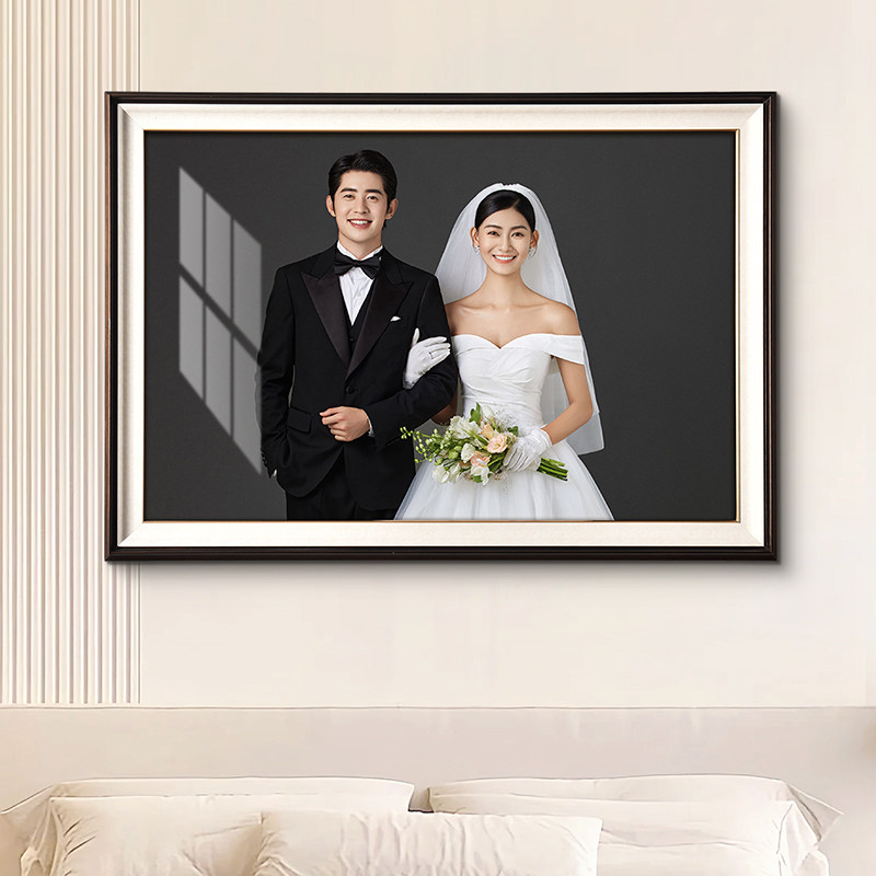 高定婚纱照相框放大挂墙打印40寸结婚照全家福相片高清微喷定制