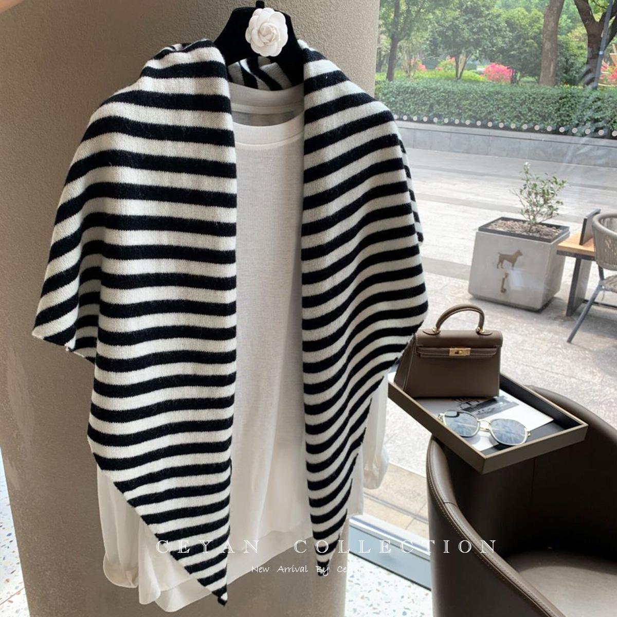 COLLEGTION黑白条纹围巾保暖披肩