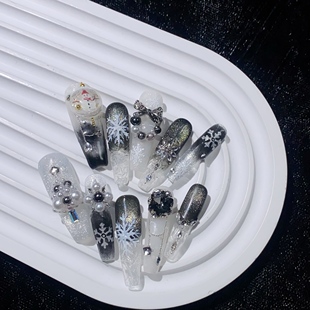 【冬日颂歌】纯手工手绘猫眼穿戴甲圣诞风重工长款美甲高级感