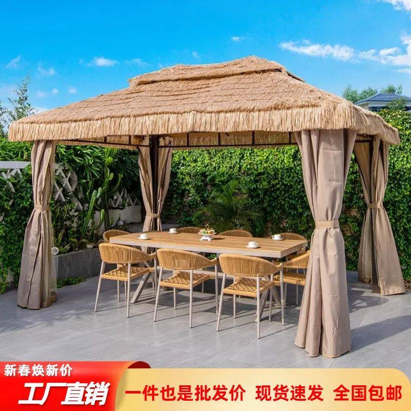 户外凉亭茅草亭外摆帐篷农家乐围炉室外餐饮遮阳雨棚仿真稻草亭子