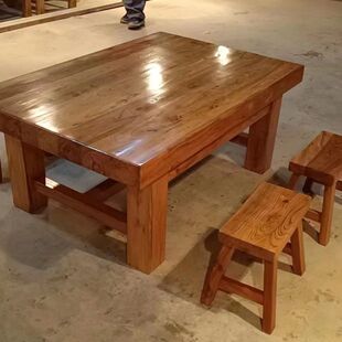 老榆木实木方桌正方形家用简约中式八仙桌餐桌麻将桌矮桌饭店