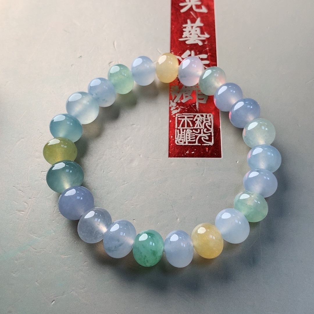 缅甸天然翡翠A货冰种多宝手串