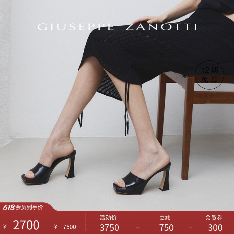 【臻选特惠】Giuseppe ZanottiGZ女士时尚方头露趾马蹄跟高跟凉鞋