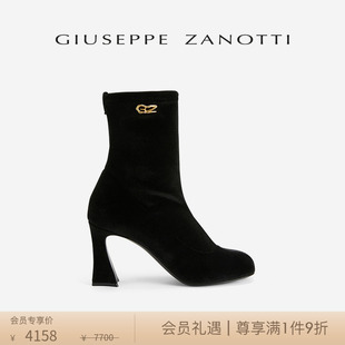 Giuseppe ZanottiGZ女士FW23秋冬绒面革马蹄跟高跟烟筒靴短靴