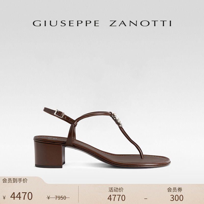 Giuseppe ZanottiGZ女士SS25春夏新品粗跟水钻夹趾凉鞋