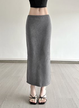 HEYOUNGIRL性感辣妹灰色包臀中长裙时尚通勤百搭直筒显瘦半身裙秋