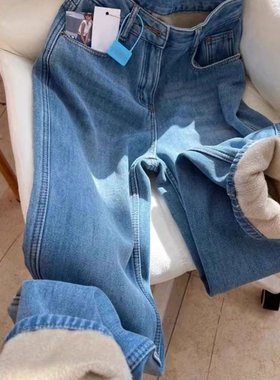 非常难遇的裤型！2025秋冬新款加绒蓝色高腰休闲保暖阔腿牛仔裤女