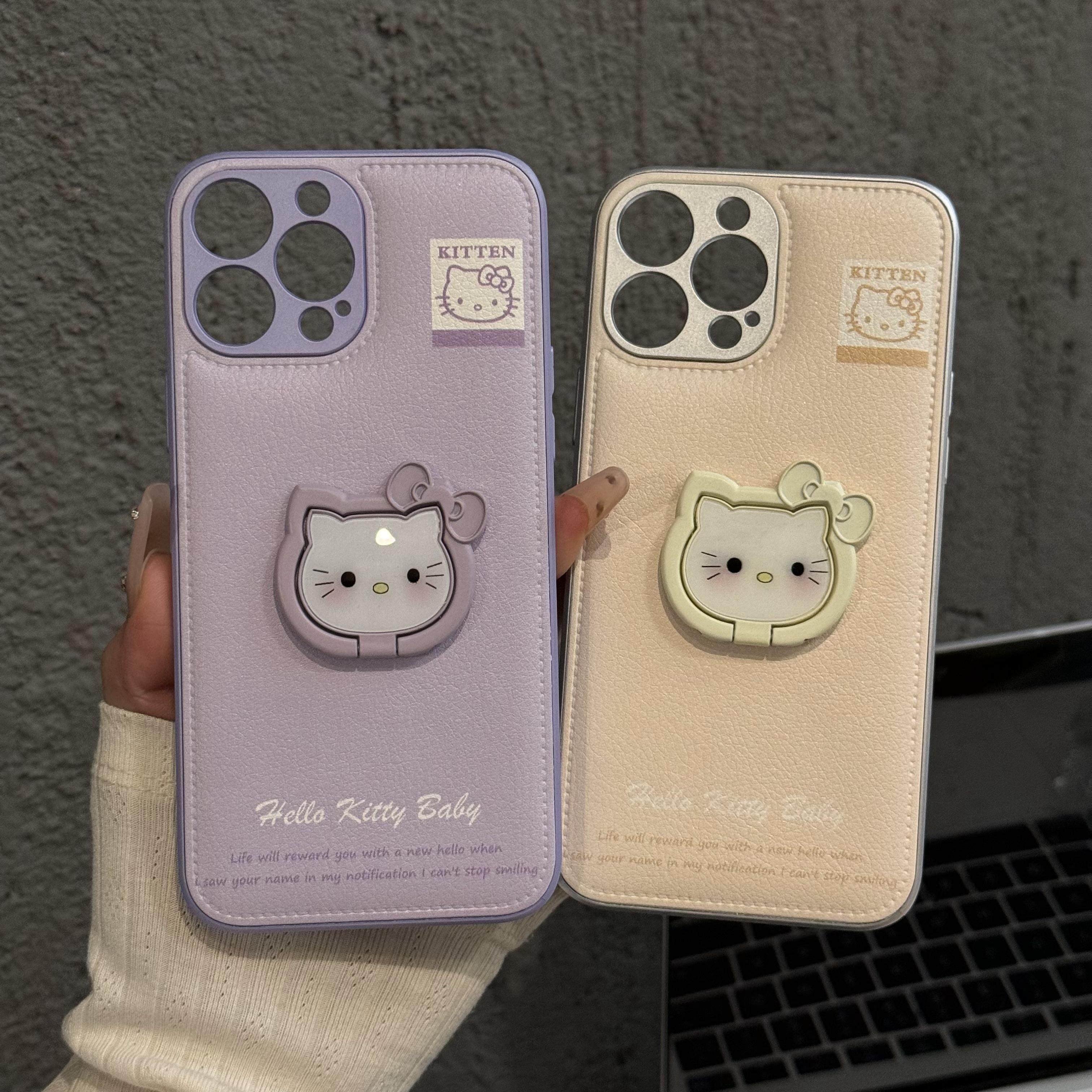 凯蒂支架皮纹鼓包适用苹果16pro手机壳iphone15风小众华