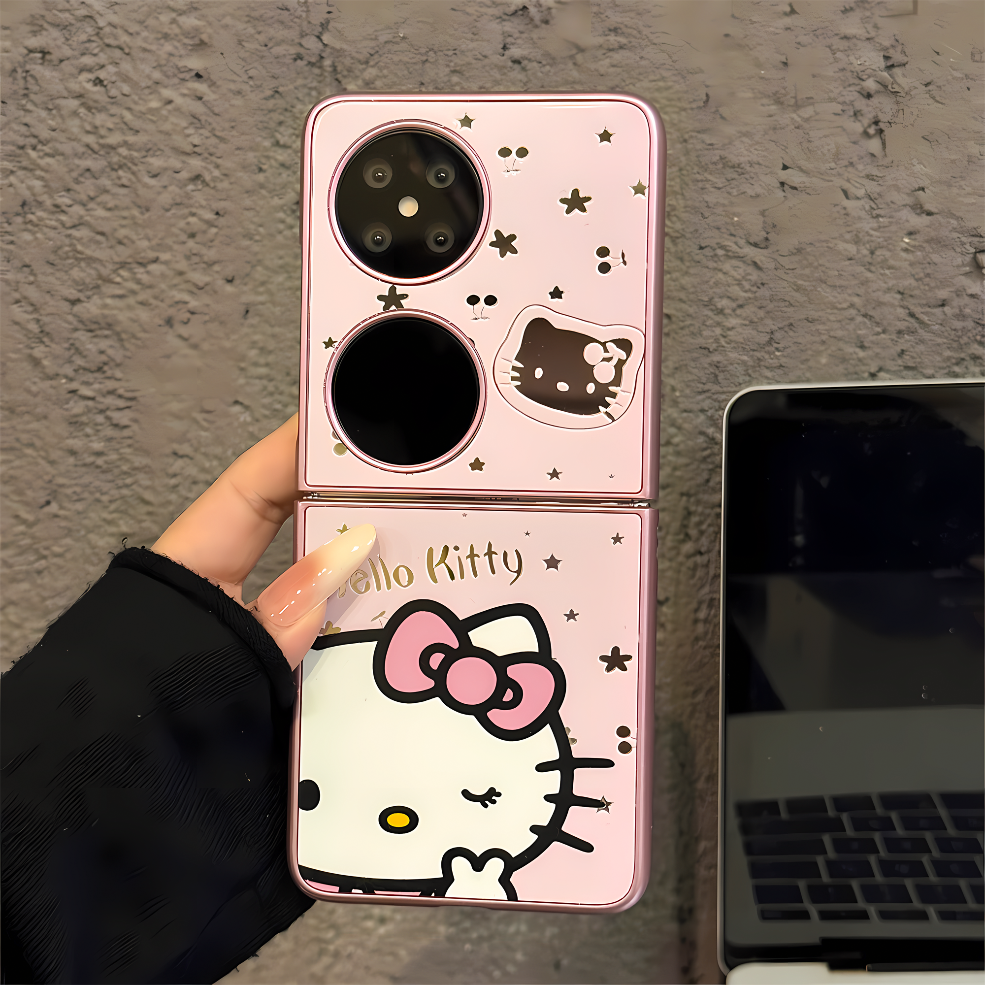 ins风可爱适用华为pocket2折叠金属镜面手机壳新款折叠屏保护套P50POCKET超薄pocketS全包防摔wink凯蒂