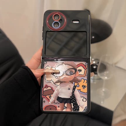 适用于VIVOXflip奶油手机壳全包新款vivo折叠屏高级感ins风可爱保护套XFLIP防摔翻盖涂鸦嘎子姐