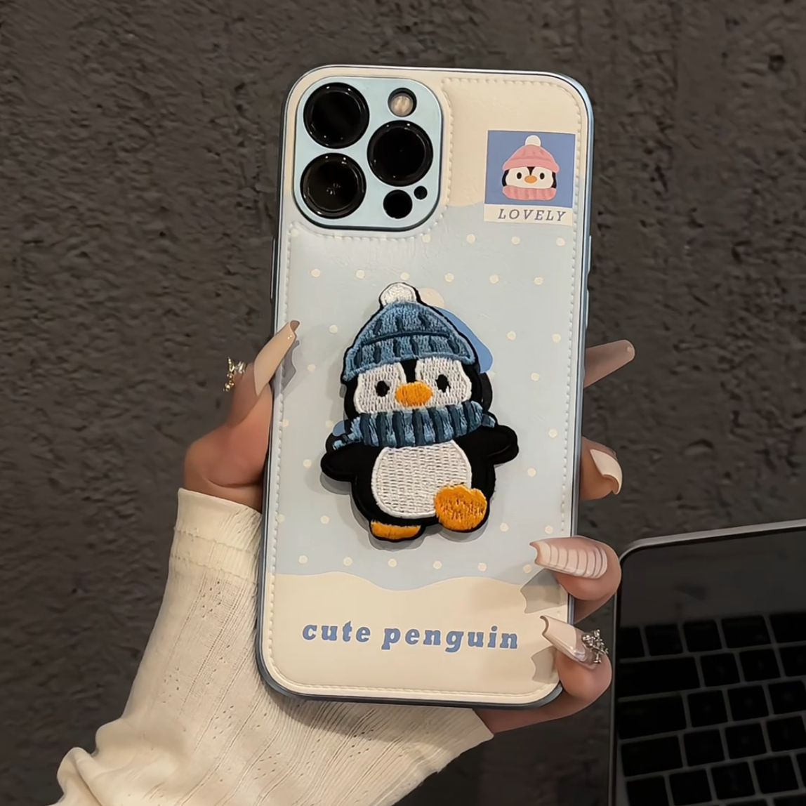 波点企鹅金属直边皮纹鼓包适用苹果16pro手机壳iphone15