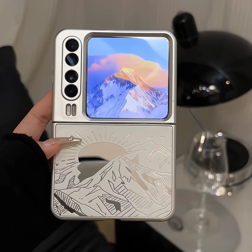 适用华为purax金属折叠手机壳新款ins风高级感全包PuraX典藏版防摔透明镜面保护套可爱小众创意日出金山