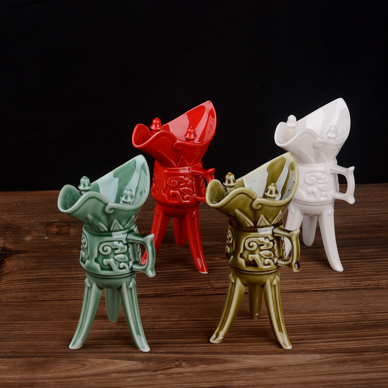 爵杯陶瓷酒杯白酒酒具套装仿古酒盅创意小酒杯复古代酒樽清酒包邮