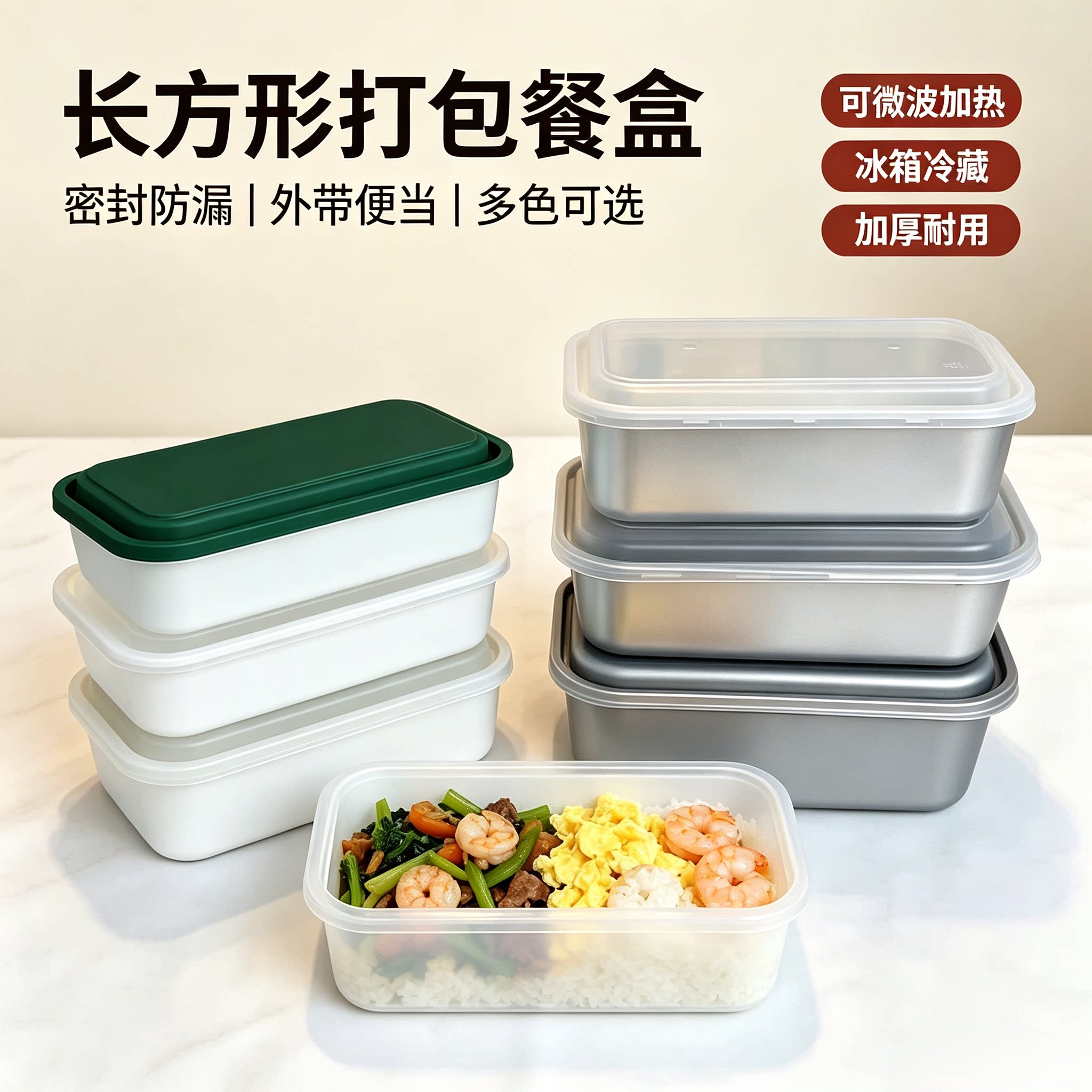 高档一次性饭盒长方形三格内托塑料可微波外卖快餐银色便当盒带盖