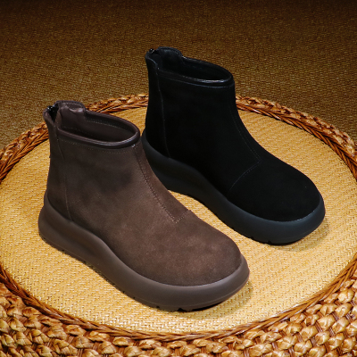 翻毛皮短靴女2025新款秋冬磨砂厚底马丁靴41大码女鞋43真皮短靴子