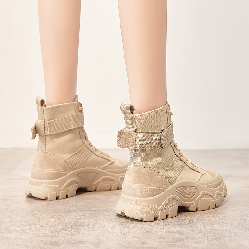 内增高厚底马丁靴女2025新款春秋单靴真皮登山沙漠靴子帆布短靴女