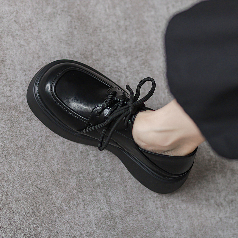 全牛皮厚底乐福鞋女2025春夏新款松糕鞋英伦风单鞋增高大头小皮鞋