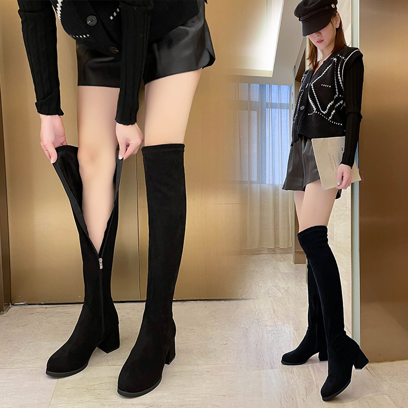拉链高跟鞋加绒过膝韩版弹力靴