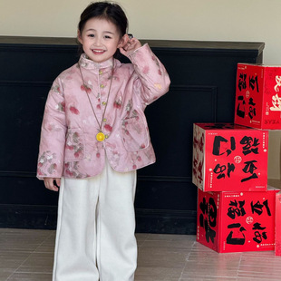 2025冬季新款童装 新中式童装 女童水墨草莓印染棉衣 盘扣拜年服