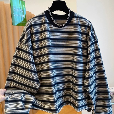 胖mm大码欧洲简约韩系条纹卫衣女