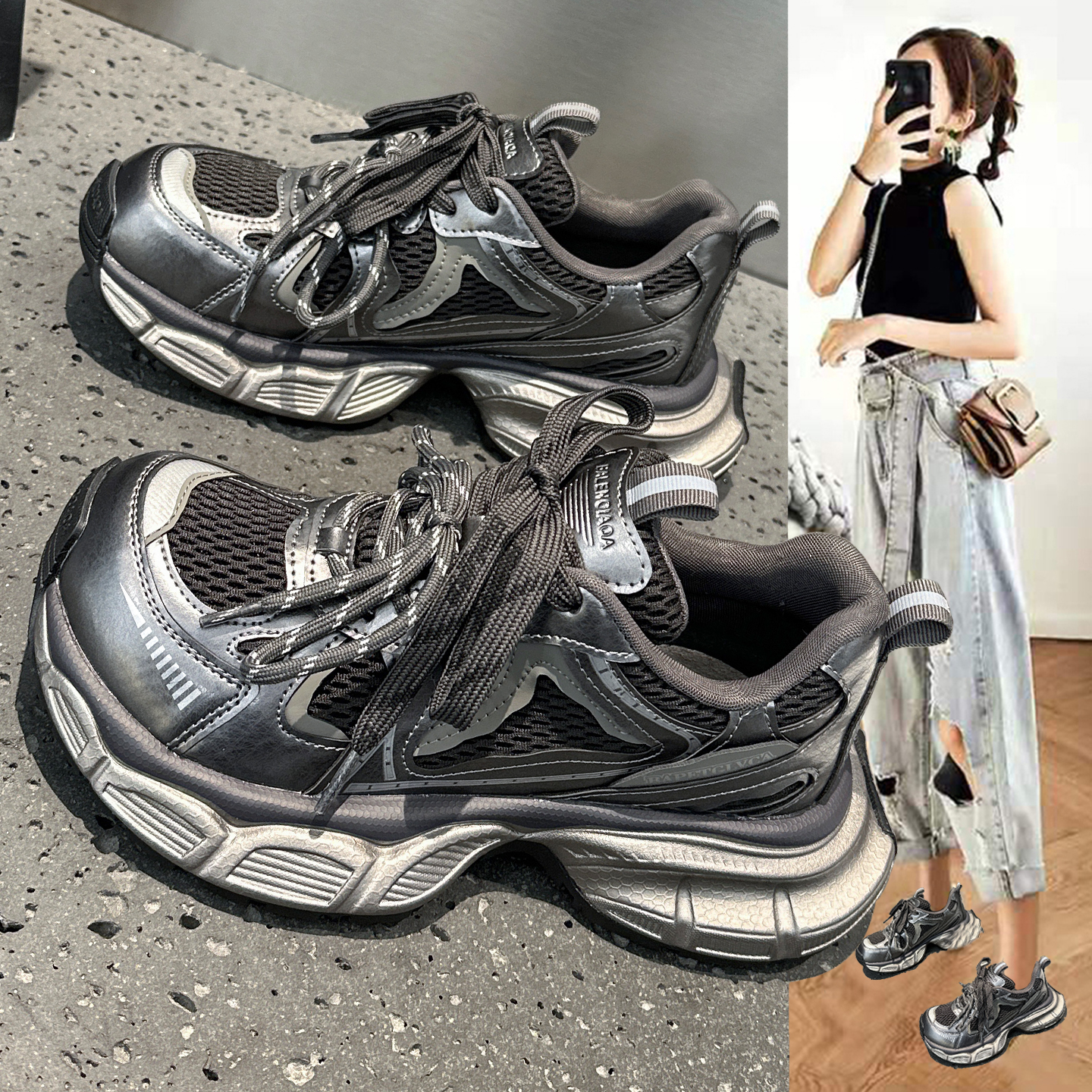 复古炸街老爹鞋女厚底轻便运动鞋