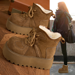 内增高大头真皮雪地靴女2025冬季新款厚底小个子10cm加绒加厚短靴