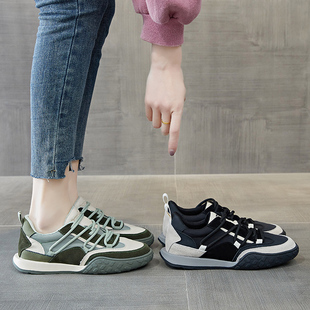 黑色运动鞋女2023春季新款百搭平底板鞋网红德训休闲老爹鞋潮ins