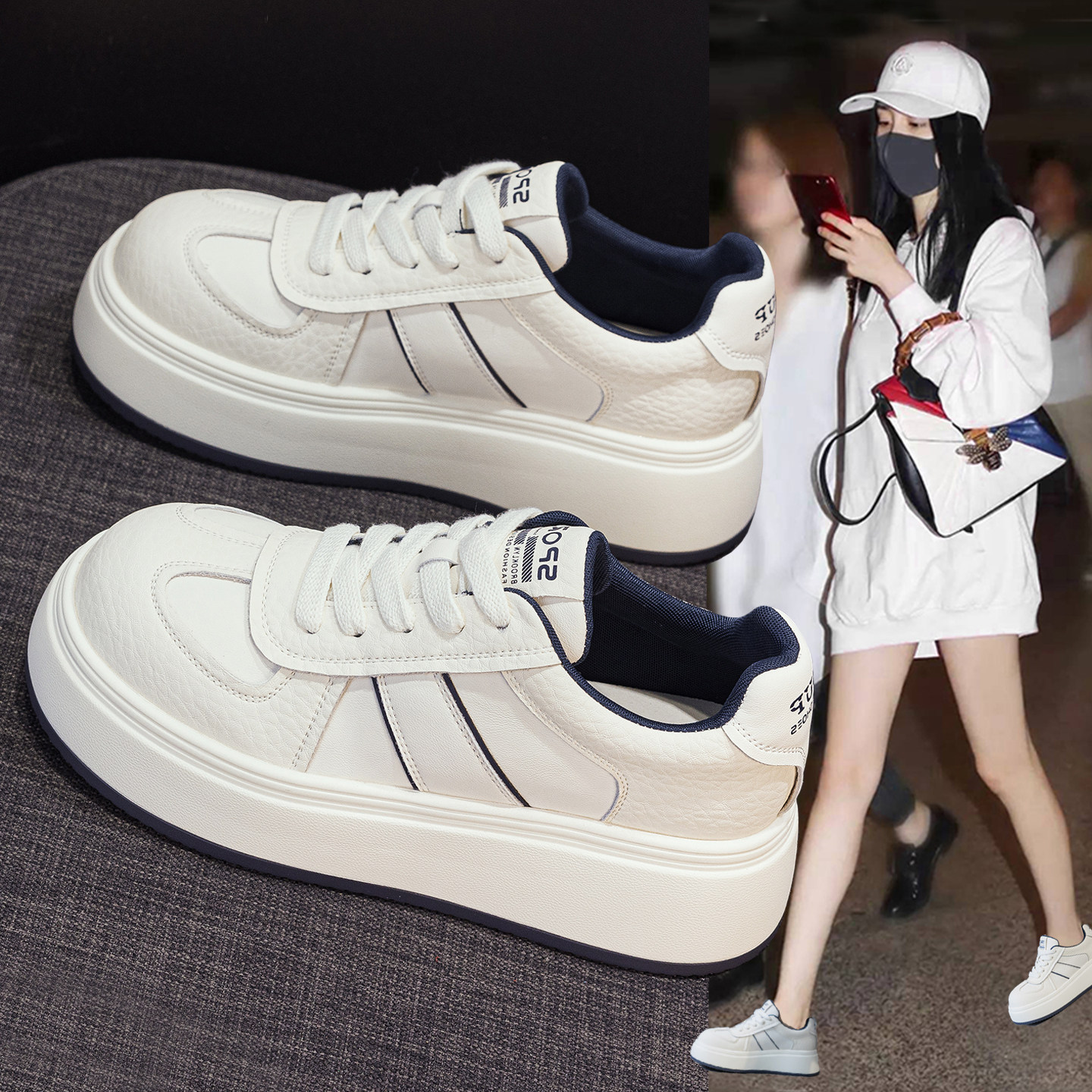 厚底增高小白鞋女2026春季新款百搭超火爆款轻便圆头运动休闲板鞋