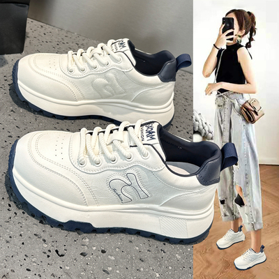 真皮小白鞋女厚底轻便运动德训鞋