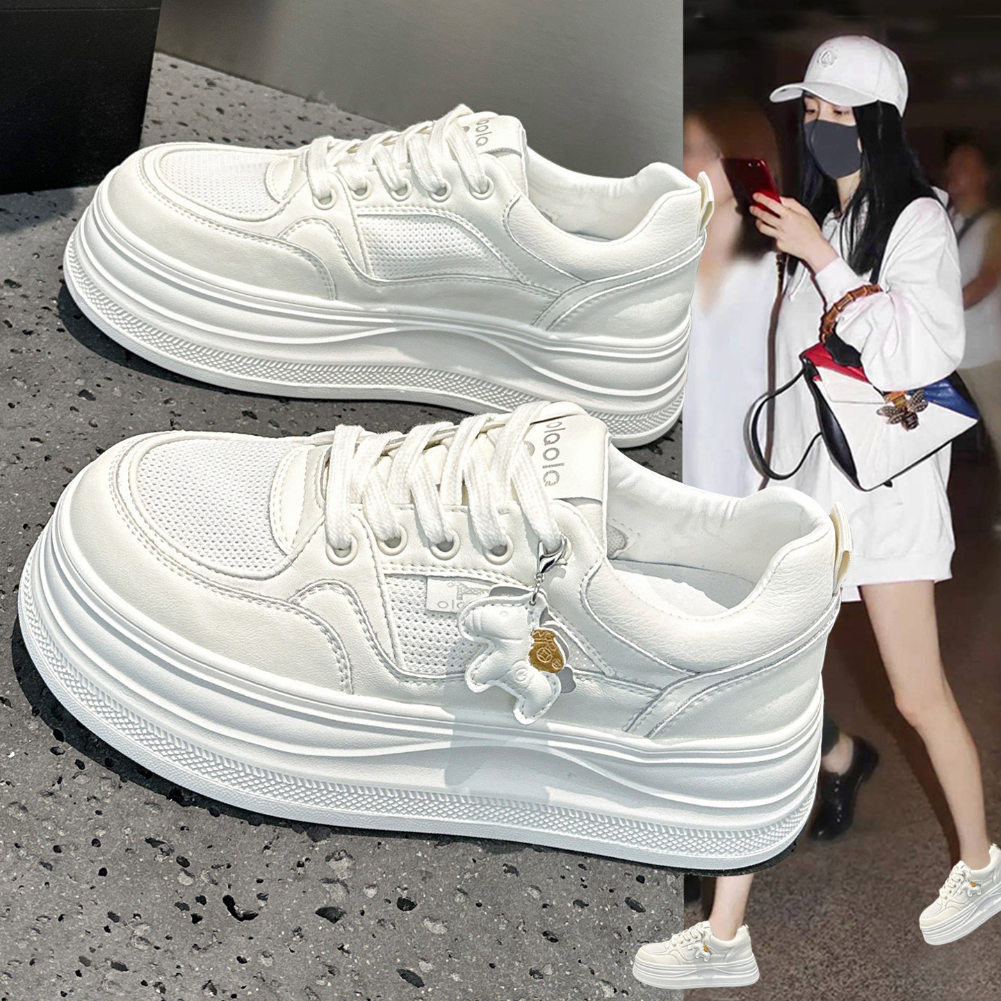 巨好看网鞋女透气网面小白鞋子2026夏季新款厚底轻便运动休闲板鞋