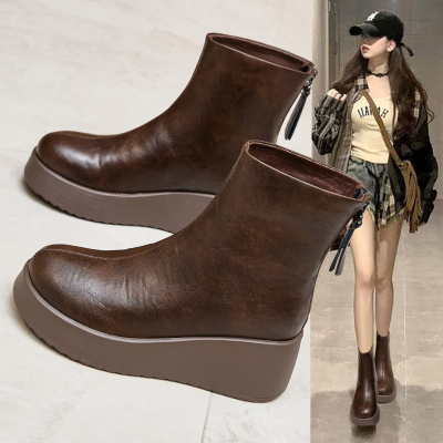 加绒厚底马丁靴女切尔西真皮短靴