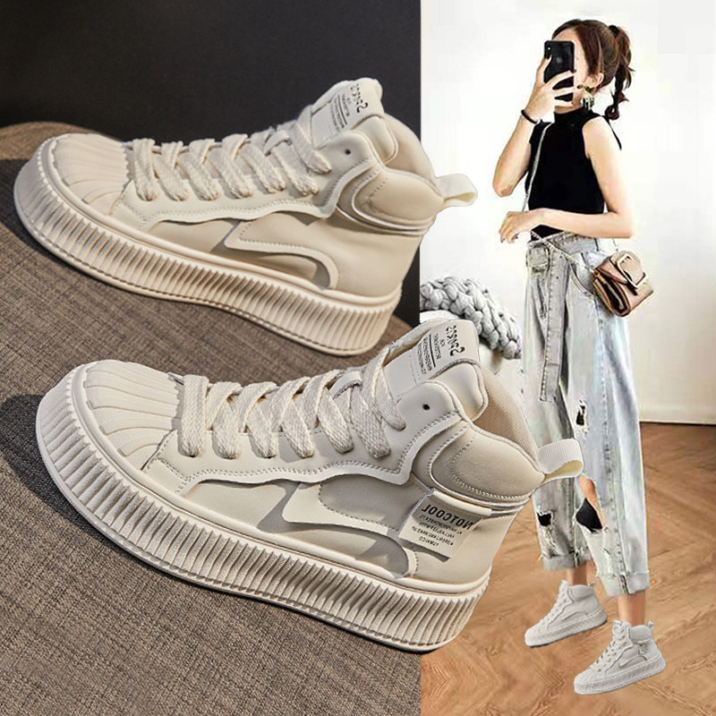 高帮小白鞋女贝壳头加绒运动棉鞋