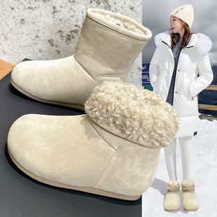 加绒加厚8cm真皮高帮面包鞋 时尚 内增高保暖雪地靴女2025新款 冬季