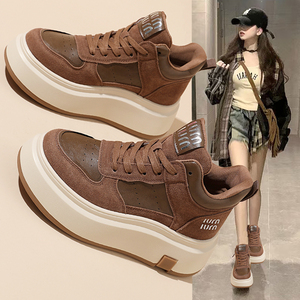 欧洲站复古真皮高帮鞋女鞋2025秋冬新款加绒厚底休闲运动小白棉鞋