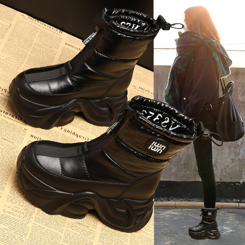 加绒加厚防水雪地靴女厚底马丁靴