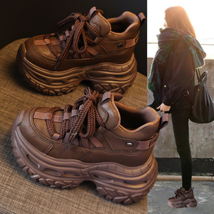 厚底小个子9cm运动休闲鞋 欧货复古真皮老爹鞋 爆款 新款 女2025秋季