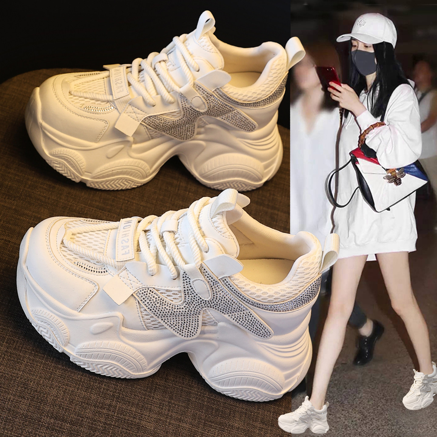 春季内增高8cm透气老爹鞋女鞋2026新款爆款巨好看厚底运动休闲鞋